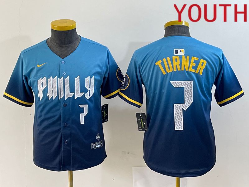 Youth Philadelphia Phillies #7 Turner Blue City Edition Nike 2024 MLB Jersey style 4->youth mlb jersey->Youth Jersey